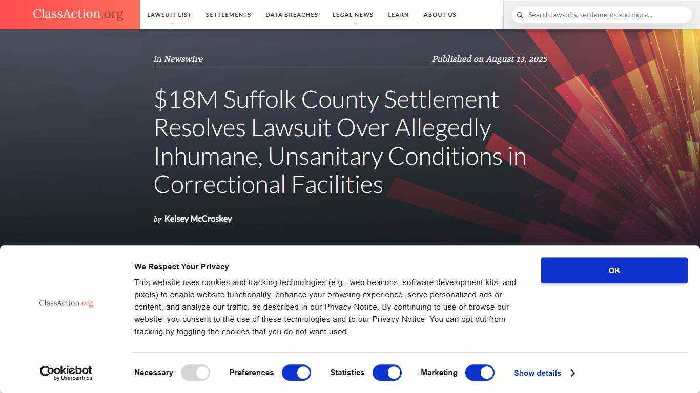 $18M Suffolk County Settlement Resolves Lawsuit Over Allegedly Inhumane, Unsanitary Conditions in Correctional Facilities